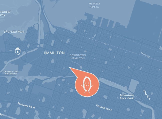 Map showing Hamilton dental office location